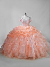 Dynamic Brush Train Ball Gowns Sweet 16 Dress Orange Straps Organza Sleeveless Lace Up