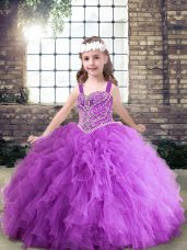 Enchanting Purple Sleeveless Floor Length Beading and Ruching Lace Up Girls Pageant Dresses