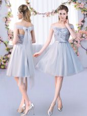 Inexpensive Knee Length Empire Sleeveless Grey Bridesmaid Gown Lace Up
