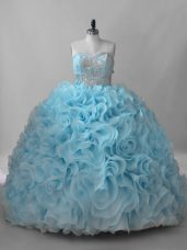 Lace Up Sweet 16 Dress Baby Blue for Sweet 16 and Quinceanera with Beading Brush Train
