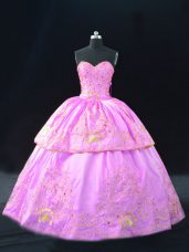 Sleeveless Floor Length Embroidery Lace Up Quinceanera Dress with Lilac