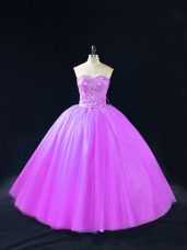 Purple Sweetheart Lace Up Beading Sweet 16 Quinceanera Dress Sleeveless