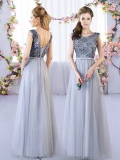 Sumptuous Grey Quinceanera Court of Honor Dress Wedding Party with Appliques Scoop Sleeveless Lace Up