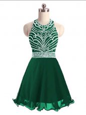Colorful Green Chiffon Lace Up Dress for Prom Sleeveless Mini Length Beading