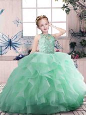 Floor Length Ball Gowns Sleeveless Apple Green Kids Formal Wear Zipper