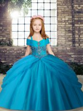Tulle Straps Sleeveless Lace Up Beading Little Girls Pageant Dress Wholesale in Baby Blue