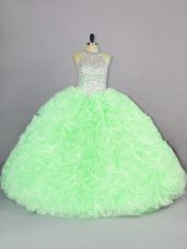 Organza Scoop Sleeveless Lace Up Beading and Ruffles Quinceanera Dresses in
