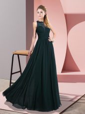 Green Empire Scoop Sleeveless Chiffon Floor Length Zipper Lace