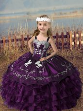 Beauteous Straps Sleeveless Organza Little Girls Pageant Gowns Embroidery and Ruffled Layers Lace Up