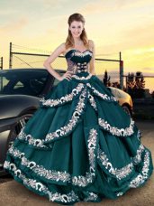 Teal Lace Up Sweet 16 Quinceanera Dress Embroidery and Ruffled Layers Sleeveless Floor Length