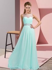 Simple Light Blue Sleeveless Beading Floor Length Prom Dress