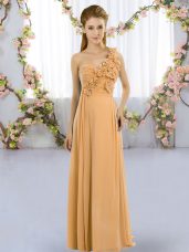 One Shoulder Sleeveless Chiffon Bridesmaid Gown Hand Made Flower Lace Up