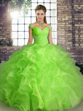 Nice Off The Shoulder Neckline Beading and Ruffles Sweet 16 Dresses Sleeveless Lace Up