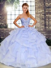 Tulle Sleeveless Floor Length 15 Quinceanera Dress and Beading and Ruffles
