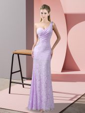 Delicate Floor Length Criss Cross Party Dress Lavender for Prom and Party with Beading and Lace