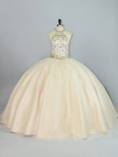 Noble Champagne Sleeveless Beading Floor Length 15 Quinceanera Dress