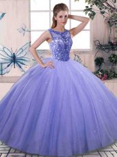 Sumptuous Lavender Scoop Neckline Beading 15 Quinceanera Dress Sleeveless Lace Up