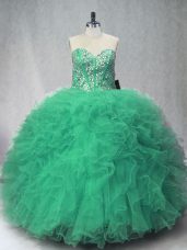 Ball Gowns Quinceanera Dresses Green Sweetheart Tulle Sleeveless Floor Length Lace Up
