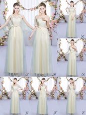 Customized Champagne Lace Up Scoop Lace and Bowknot Damas Dress Tulle Sleeveless