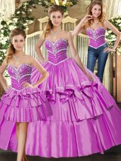 Floor Length Three Pieces Sleeveless Lilac Vestidos de Quinceanera Lace Up