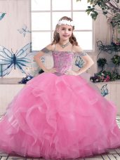Ball Gowns Pageant Dress for Womens Lilac Off The Shoulder Tulle Sleeveless Floor Length Lace Up