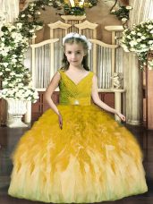 Floor Length Ball Gowns Sleeveless Olive Green Girls Pageant Dresses Backless