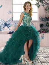 Latest Embroidery and Ruffles Prom Dress Dark Green Lace Up Sleeveless High Low