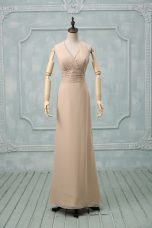 Floor Length Column/Sheath Sleeveless Champagne Prom Dresses Backless