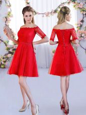 Red Lace Lace Up Off The Shoulder Half Sleeves Mini Length Dama Dress Lace