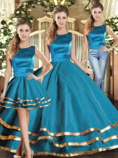 Hot Selling Sleeveless Ruffled Layers Lace Up Ball Gown Prom Dress