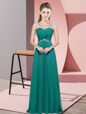 Turquoise Backless Scoop Beading Chiffon Sleeveless