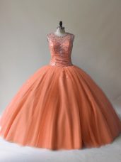 Orange Scoop Neckline Beading Sweet 16 Quinceanera Dress Sleeveless Lace Up