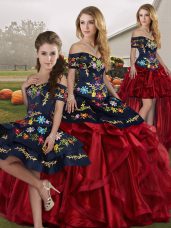 Inexpensive Organza Sleeveless Floor Length Sweet 16 Dresses and Embroidery and Ruffles