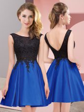 Elegant Satin Scoop Sleeveless Zipper Lace Bridesmaids Dress in Royal Blue