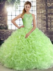 Fabric With Rolling Flowers Lace Up Ball Gown Prom Dress Sleeveless Floor Length Beading