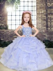 Perfect Sleeveless Lace Up Floor Length Beading and Ruffles Pageant Gowns For Girls