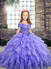 Lavender Sleeveless Beading and Ruffles Floor Length Little Girl Pageant Gowns