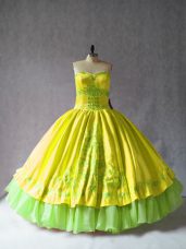 Embroidery 15th Birthday Dress Yellow Lace Up Sleeveless Floor Length