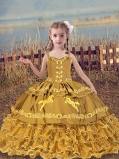 Glorious Ball Gowns Pageant Gowns For Girls Gold Straps Organza Sleeveless Floor Length Lace Up