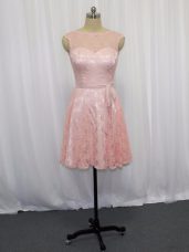 Fine Pink and Baby Pink Zipper Scoop Beading and Lace Prom Evening Gown Lace Sleeveless