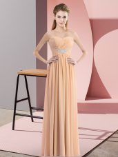 Comfortable Peach Chiffon Zipper Sleeveless Floor Length Beading