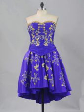 Purple Lace Up Prom Party Dress Embroidery Sleeveless Mini Length