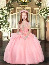Nice Floor Length Ball Gowns Sleeveless Pink Little Girls Pageant Gowns Lace Up