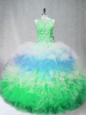 Graceful Multi-color Ball Gowns Beading and Ruffles Sweet 16 Dress Zipper Tulle Sleeveless Floor Length