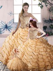 Charming Sweetheart Sleeveless Brush Train Lace Up Quinceanera Dresses Champagne Organza