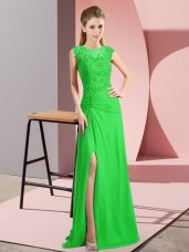 Custom Fit Green Sleeveless Beading Floor Length