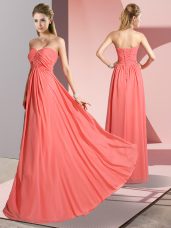 Charming Watermelon Red Sleeveless Ruching Floor Length Prom Evening Gown