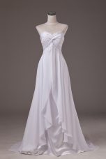 Amazing White Empire Sweetheart Sleeveless Chiffon Sweep Train Lace Up Lace Wedding Dress