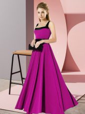 New Arrival Sleeveless Floor Length Belt Zipper Wedding Guest Dresses with Fuchsia