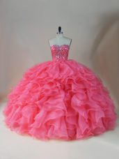 Fitting Sweetheart Sleeveless Organza 15th Birthday Dress Beading and Ruffles Zipper